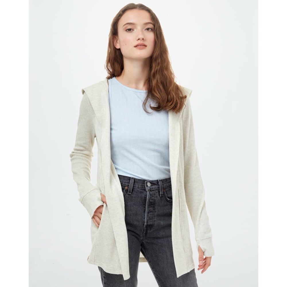 Tentree Ivy Cardigan Womens L Organic Cotton Tencel Hood Sustainable TreeWaffle